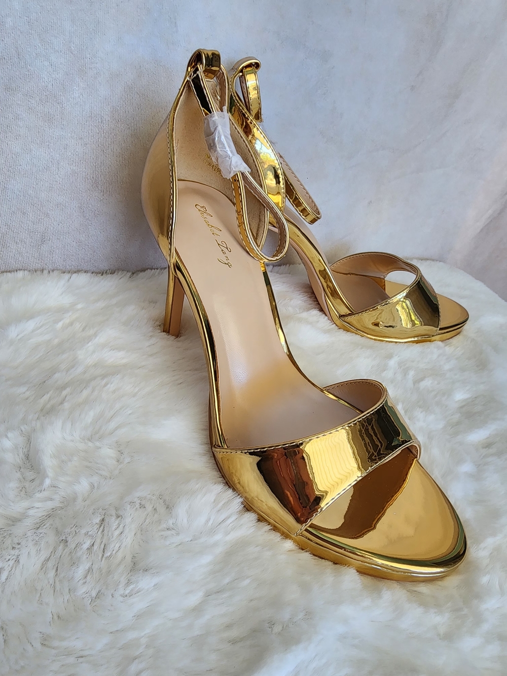 Elizabet Tang Women’s Metallic Gold Strappy High Heel 4.5 Inch Sandals Size 9.5